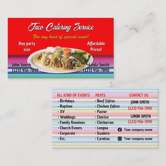 Carte de visite de service Taco (Devant / Derrière)