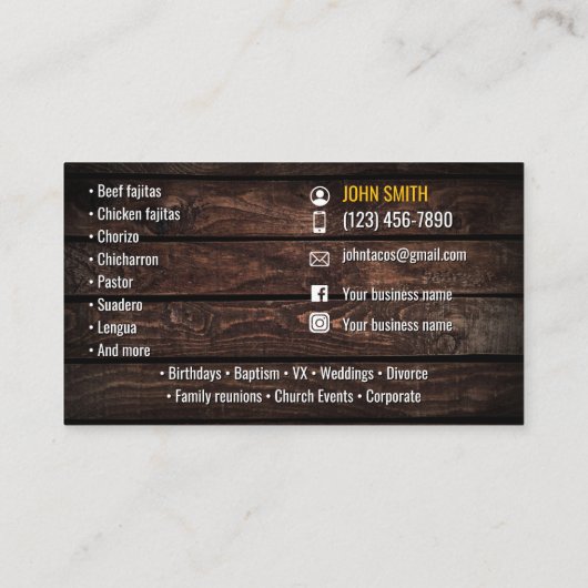 Carte de visite de service Taco (Dos)