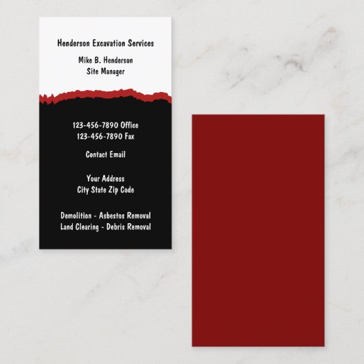 Carte de visite de services de construction de ter (Devant / Derrière)