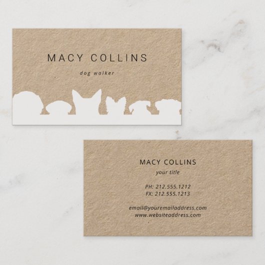 carte de visite de silhouette blanche de chien rus (Devant / Derrière)