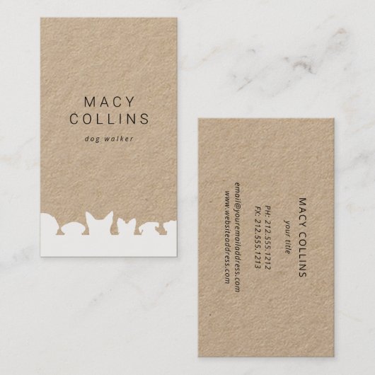 carte de visite de silhouette de chien blanc rusti (Devant / Derrière)