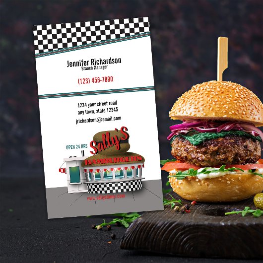 Carte de visite de socle Retro Hamburger