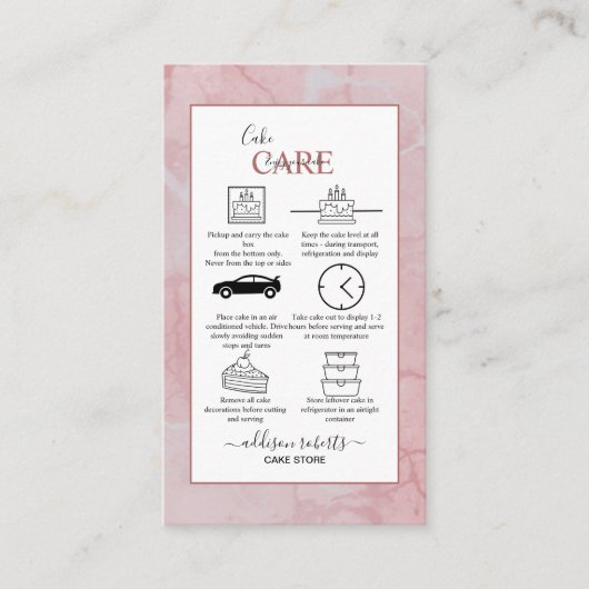 Carte de visite de soins de gâteau rose esthétique (Devant)