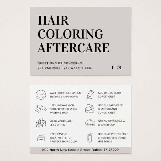 Carte de visite de soins postérieurs à la colorati (Devant & derrière)