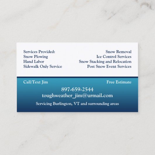 Carte de visite de soufflage de neige (Dos)