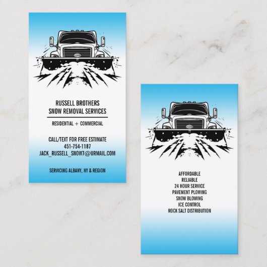 Carte de visite de soufflage de neige (Devant / Derrière)