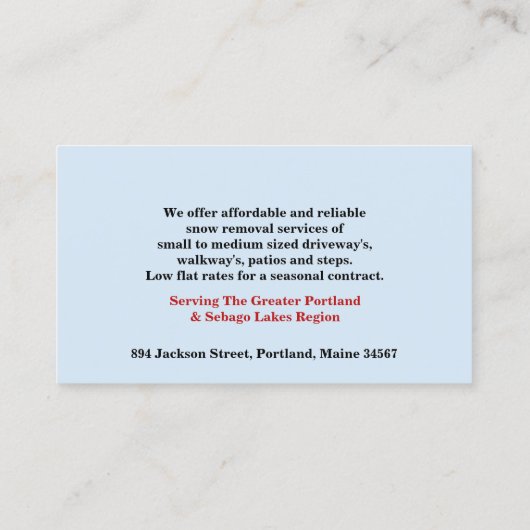 Carte de visite de soufflage de neige (Dos)