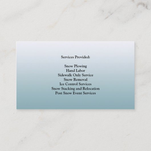 Carte de visite de soufflage de neige (Dos)