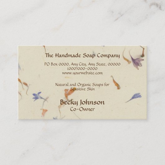 Carte de visite de style Papier de Fleurs Pressées (Devant)