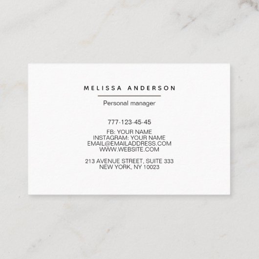 Carte de visite de style simple. (Dos)