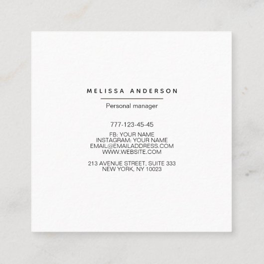 Carte de visite de style simple. (Dos)