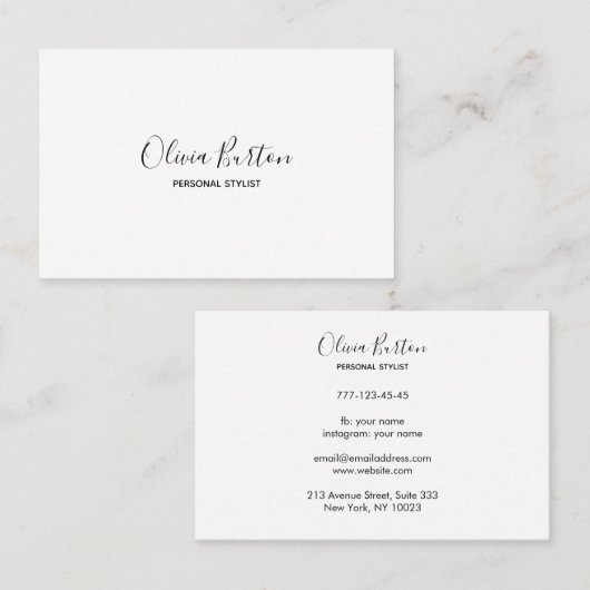 Carte de visite de style simple. Noir et blanc. (Devant / Derrière)