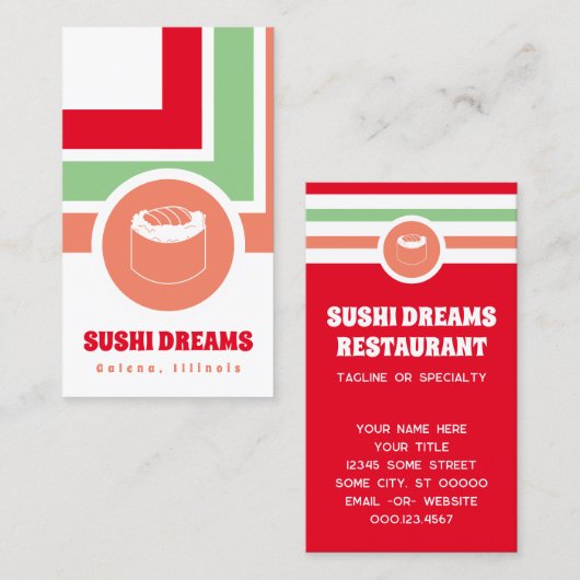 Carte de visite de sushi chic rayé (Devant / Derrière)