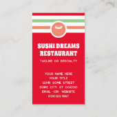 Carte de visite de sushi chic rayé (Dos)