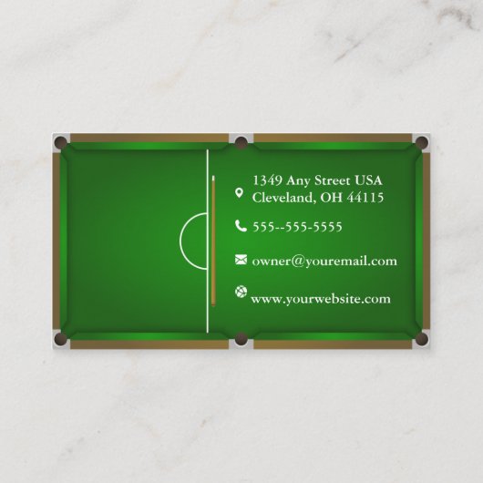 Carte de visite de Tableau de billards (Dos)