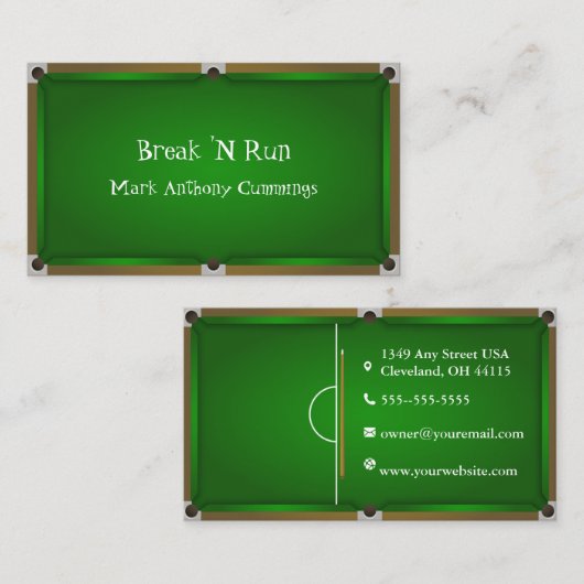 Carte de visite de Tableau de billards (Devant / Derrière)