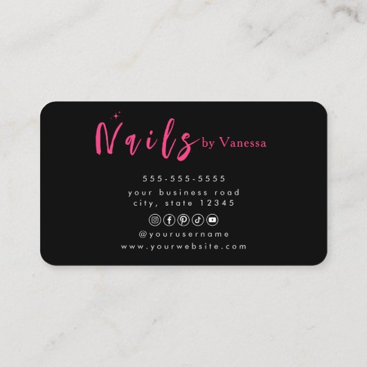 Carte de visite de technicien de clou noir élégant (Dos)