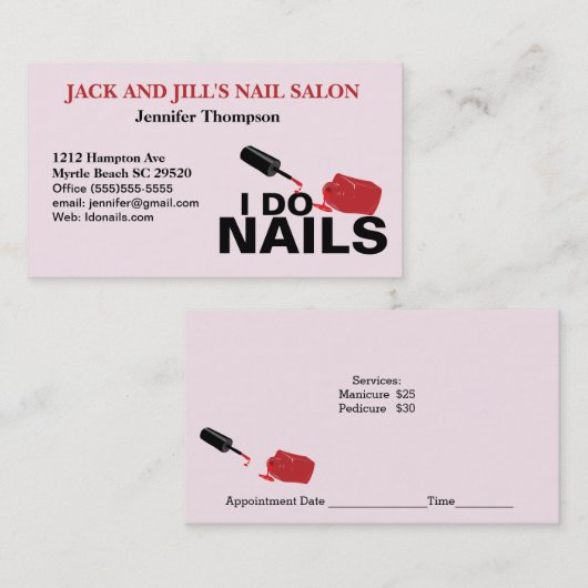 Carte de visite de technicien d'ongles customisé (Devant / Derrière)