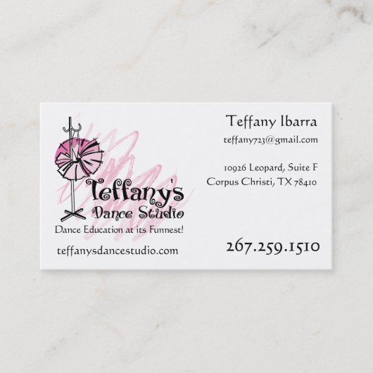 Carte de visite de Teffany's Dance Studio - Sur me (Devant)