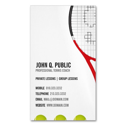Carte de visite de tennis Coach Magnets (devant Vertical)