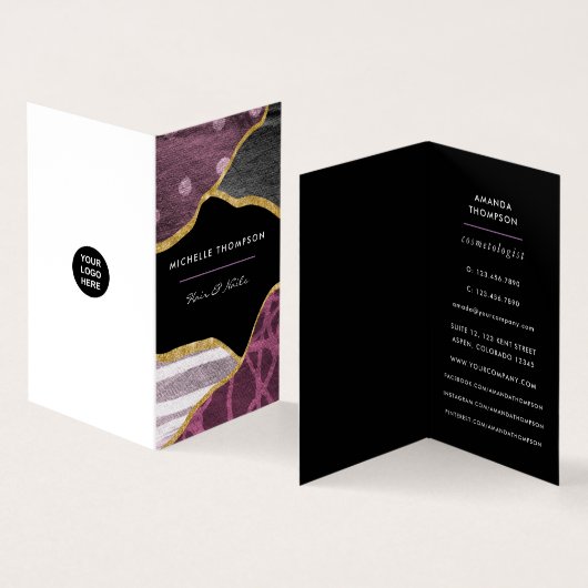 Carte de visite de tissu de lin violet et or (Intérieur et extérieur)