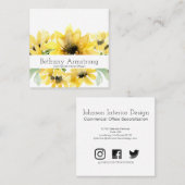 Carte de visite de tournesol d'aquarelle moderne (Devant / Derrière)