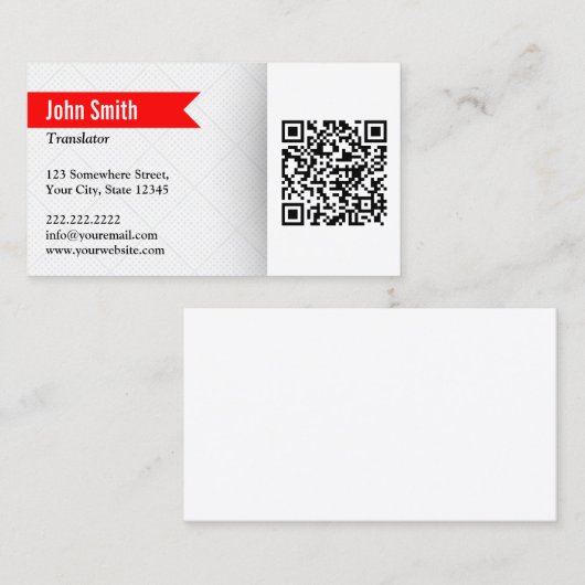 Carte de visite de traducteur de code QR Étiquette (Devant / Derrière)