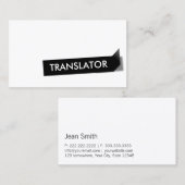 Carte de visite de traduction Étiquette noir (Devant / Derrière)