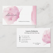 Carte de visite de trait d'aquarelle rose (Devant / Derrière)