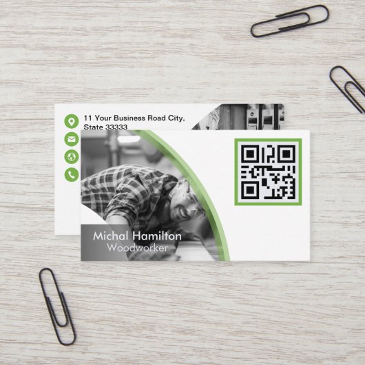 Carte de visite de travailleur forestier vert mode (Devant/Arrière en situation)