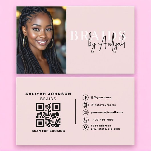 Carte de visite de tresseuse avec photo et code QR