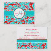 Carte de visite de turquoise, de rouge, et blanc (Devant / Derrière)