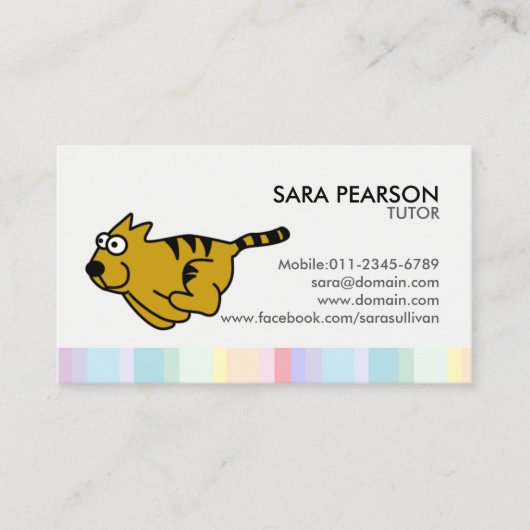Carte de visite de tuteur Chat Mignon en Course (Devant)