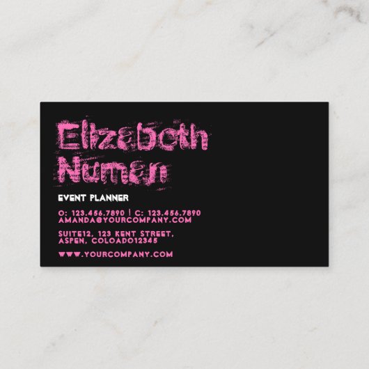 Carte de visite de typographie rose et noire (Dos)