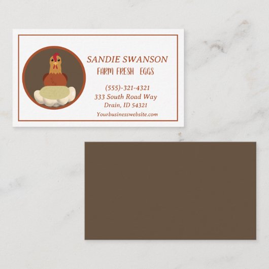 Carte de visite de vente d'oeufs frais de ferme (Devant / Derrière)