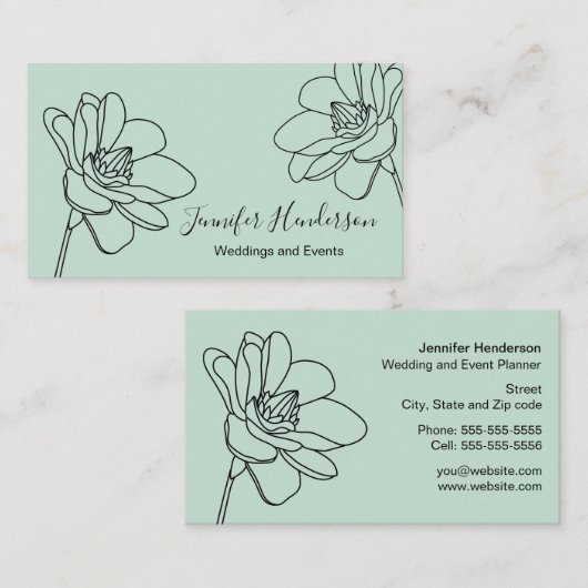 Carte de visite de vert de menthe de fleur de (Devant / Derrière)