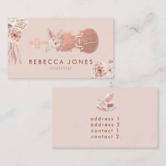 carte de visite de violon floral boho aquarelle (Devant / Derrière)