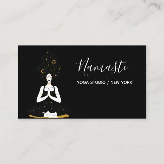 Carte de visite de Yoga céleste noir et or (Devant)