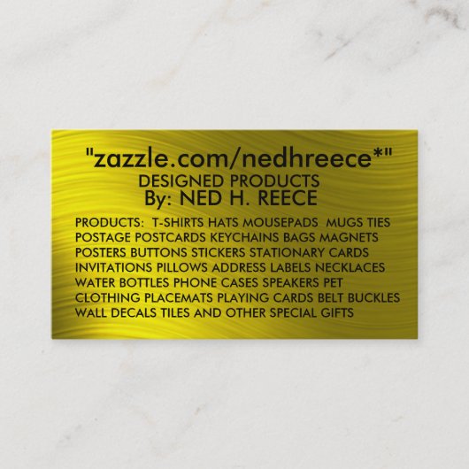 CARTE DE VISITE de zazzle.com/nedhreece*" - (Devant)