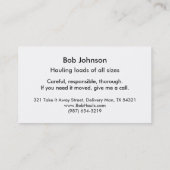 Carte De Visite Déchets de transport de moteurs de transporteurs (Dos)