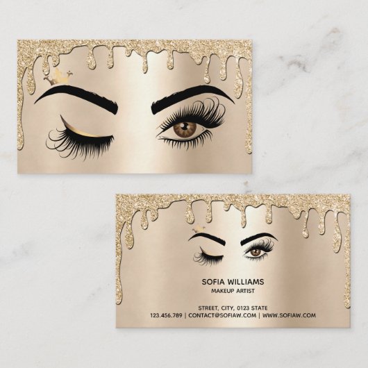 Carte De Visite Déchets Gold Maquillage Wink Eye Beauté Salon Lash (Devant / Derrière)