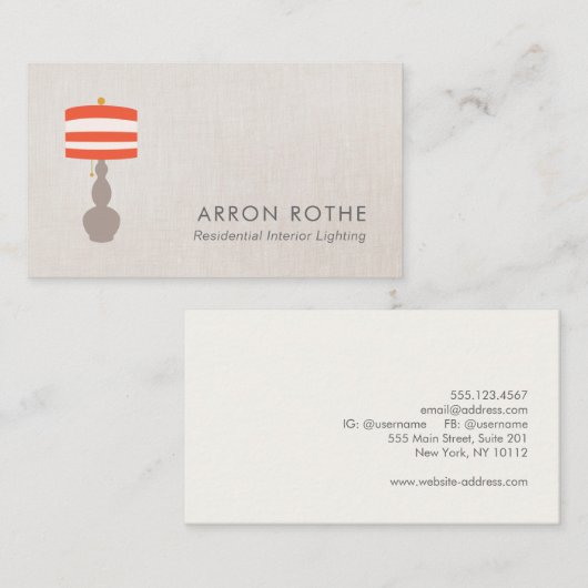 Carte de visite d'éclairage de la lampe de table (Devant / Derrière)