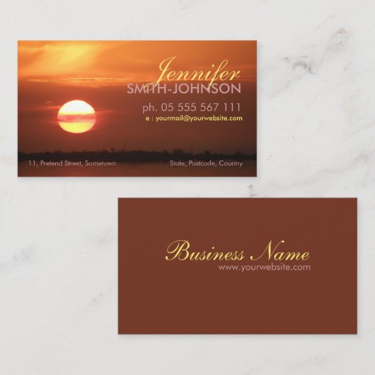 Carte de visite d'éclat du coucher de soleil (Devant / Derrière)