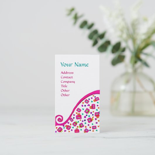 Carte De Visite DÉCO MONOGRAM Abstrait rose Fuchsia blanc (Debout devant)