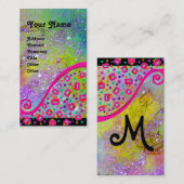 Carte De Visite DÉCO MONOGRAM Jaune rose Fuchsia Violet éclaboussu (Devant / Derrière)