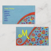 Carte De Visite DÉCO MONOGRAMME Bleu orange Jaune (Devant / Derrière)