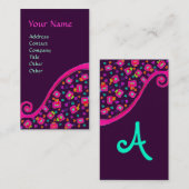 Carte De Visite DÉCO MONOGRAMME, Fuchsia rose violet (Devant / Derrière)