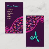 Carte De Visite DÉCO MONOGRAMME, Fuchsia rose violet (Devant / Derrière)
