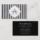 Carte De Visite Décontracté Black Peint Stripes Monogramme et nom (Devant / Derrière)