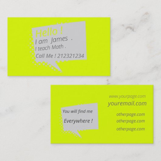 Carte De Visite Décontracté&chatty - jaune fluorescent (Devant / Derrière)